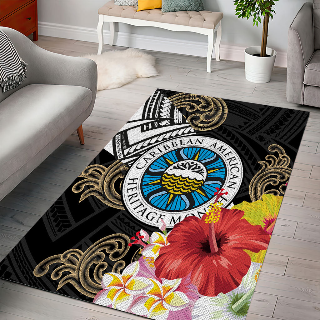 Caribbean American Heritage Month Area Rug Tribal Pattern Tropical Hibiscus Flower