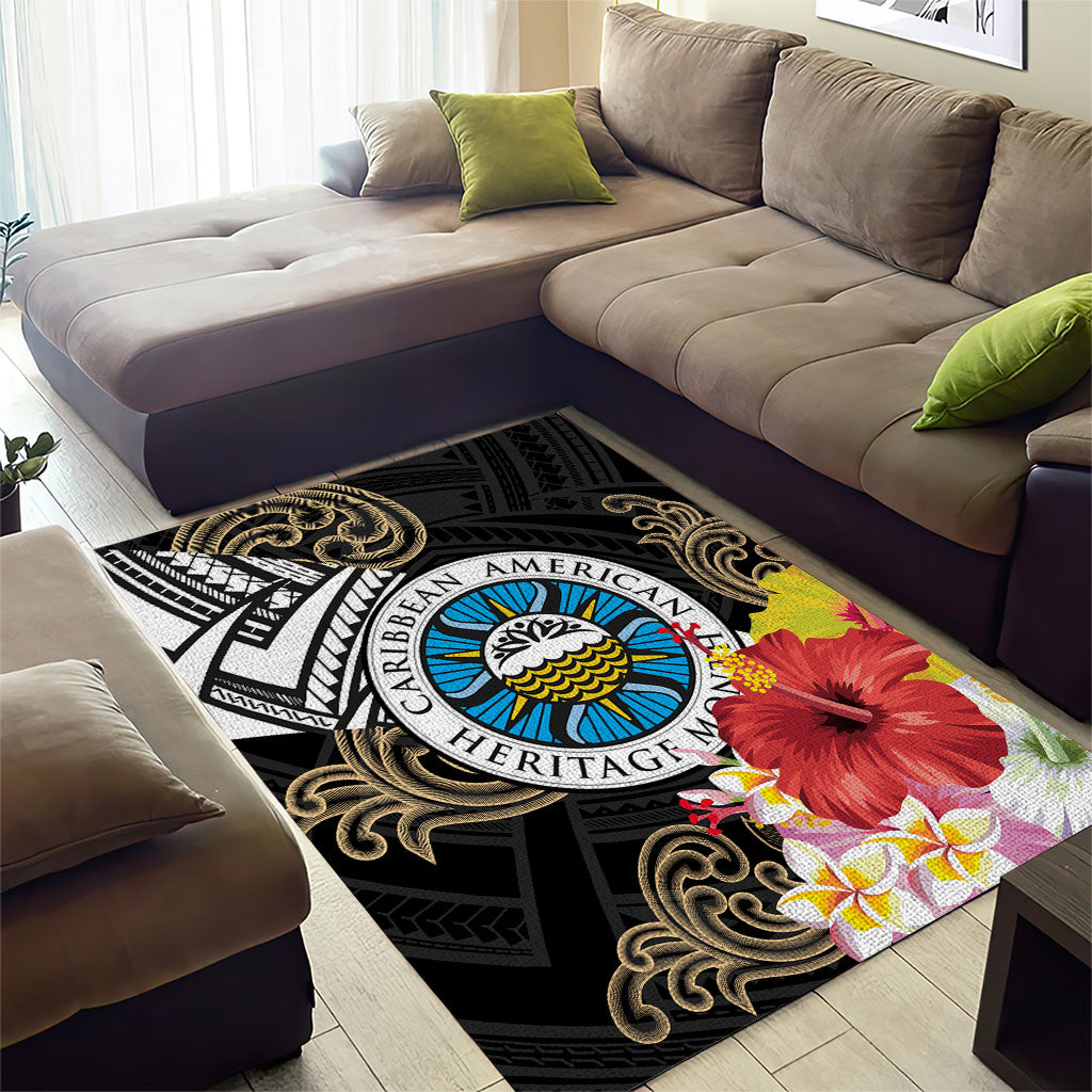Caribbean American Heritage Month Area Rug Tribal Pattern Tropical Hibiscus Flower