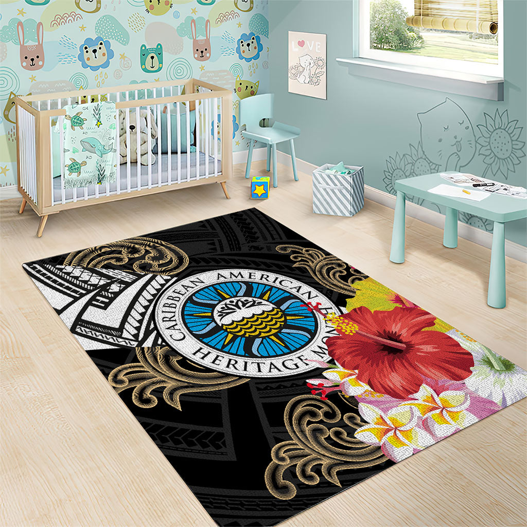 Caribbean American Heritage Month Area Rug Tribal Pattern Tropical Hibiscus Flower