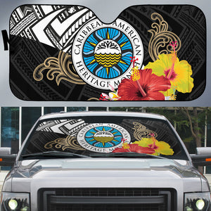Caribbean American Heritage Month Auto Sun Shade Tribal Pattern Tropical Hibiscus Flower