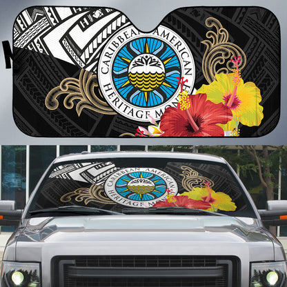 Caribbean American Heritage Month Auto Sun Shade Tribal Pattern Tropical Hibiscus Flower