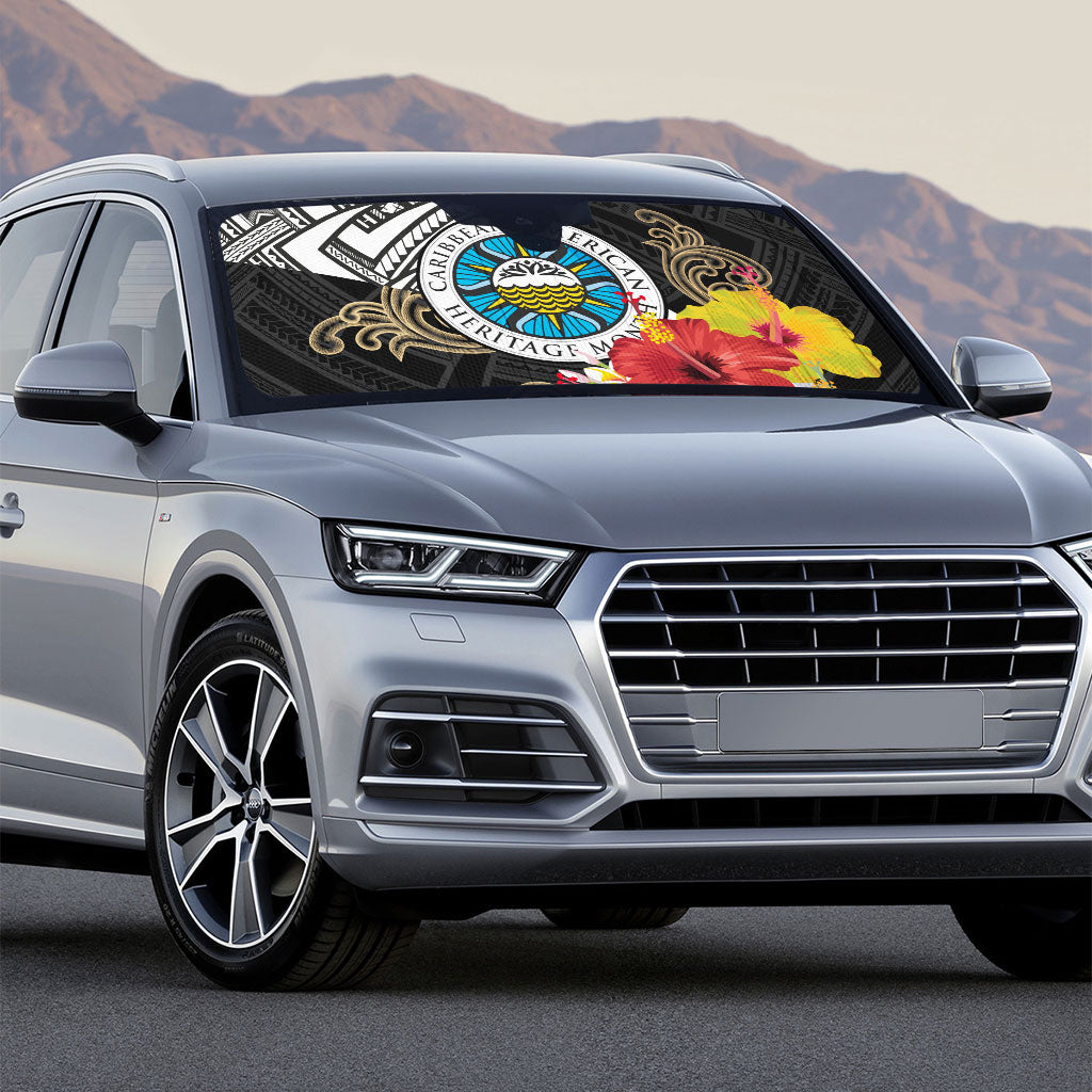 Caribbean American Heritage Month Auto Sun Shade Tribal Pattern Tropical Hibiscus Flower