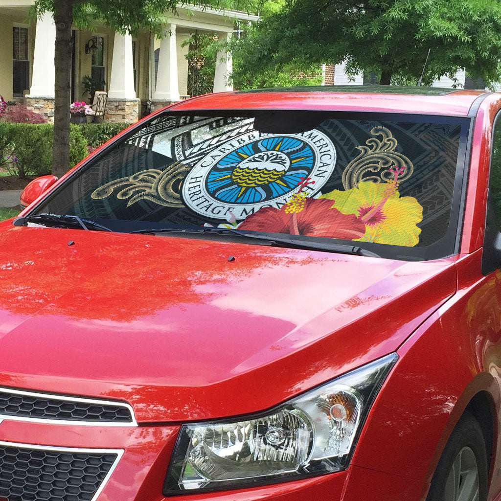 Caribbean American Heritage Month Auto Sun Shade Tribal Pattern Tropical Hibiscus Flower