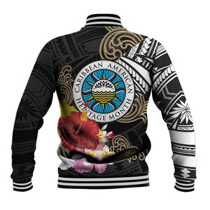 Caribbean American Heritage Month Baseball Jacket Tribal Pattern Tropical Hibiscus Flower