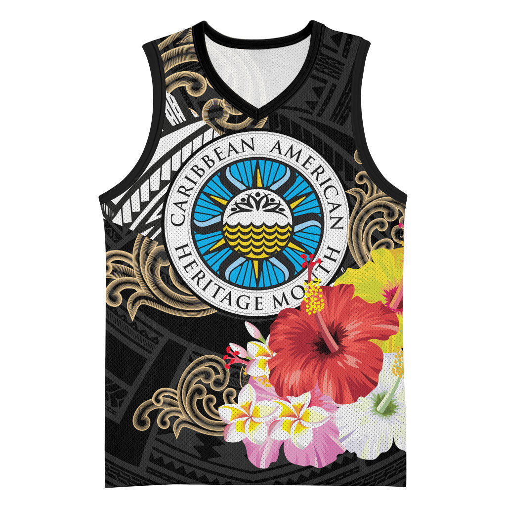 Caribbean American Heritage Month Basketball Jersey Tribal Pattern Tropical Hibiscus Flower