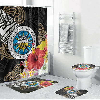 Caribbean American Heritage Month Bathroom Set Tribal Pattern Tropical Hibiscus Flower