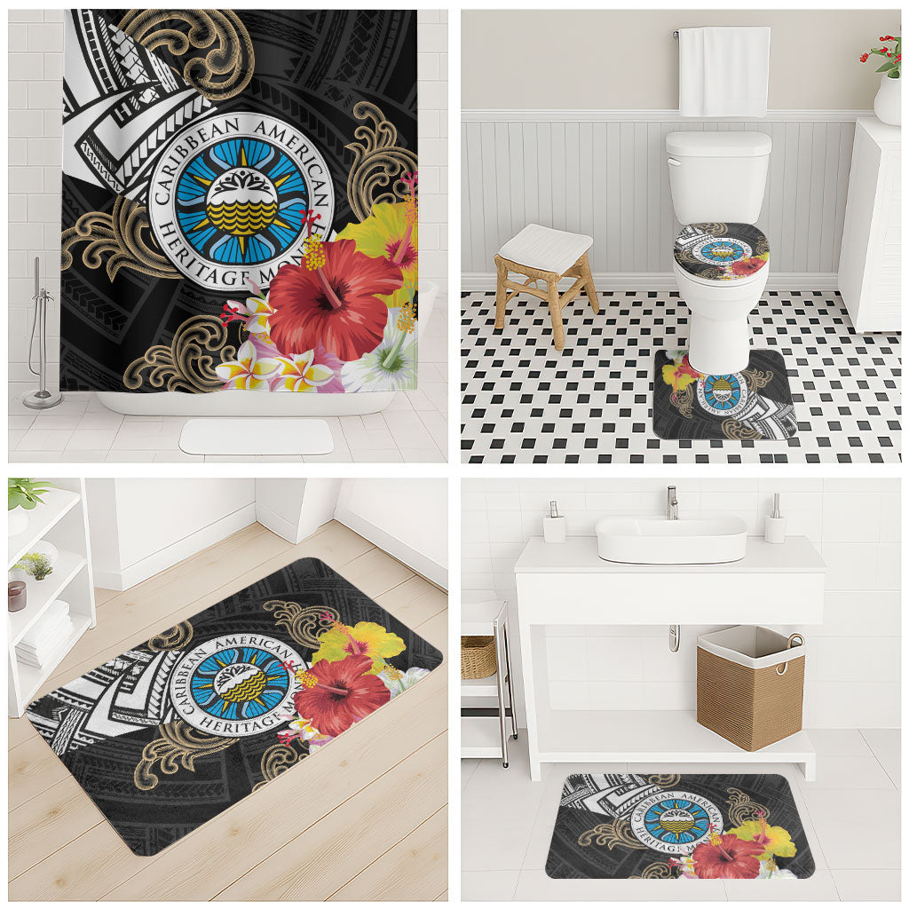 Caribbean American Heritage Month Bathroom Set Tribal Pattern Tropical Hibiscus Flower