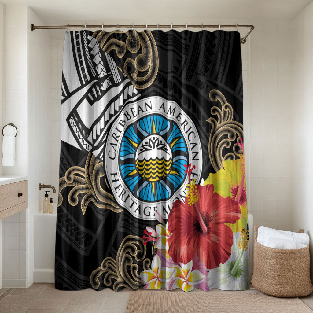 Caribbean American Heritage Month Bathroom Set Tribal Pattern Tropical Hibiscus Flower