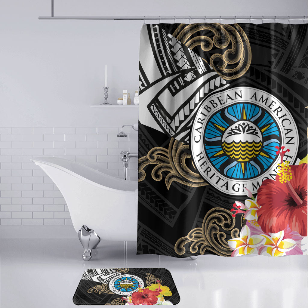 Caribbean American Heritage Month Bathroom Set Tribal Pattern Tropical Hibiscus Flower