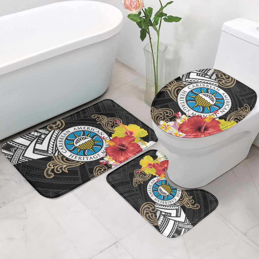 Caribbean American Heritage Month Bathroom Set Tribal Pattern Tropical Hibiscus Flower