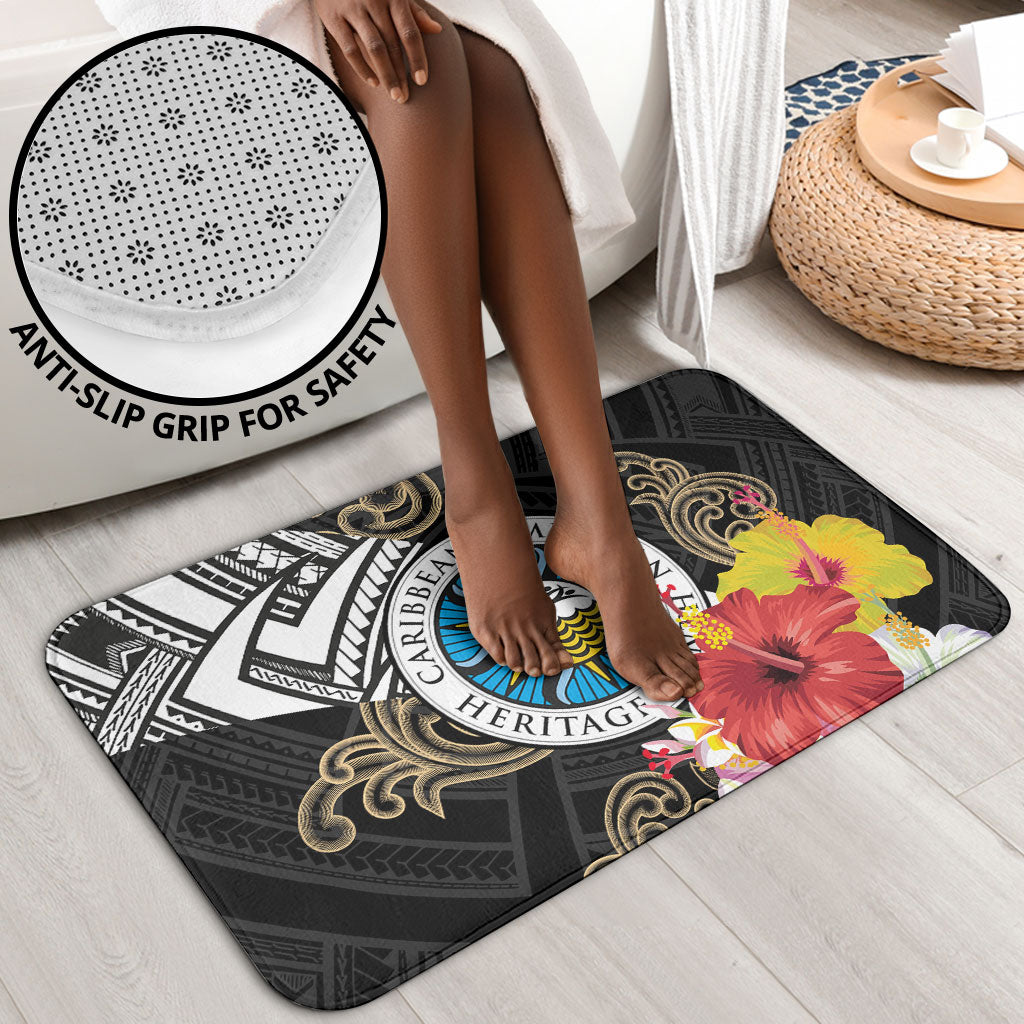 Caribbean American Heritage Month Bathroom Set Tribal Pattern Tropical Hibiscus Flower