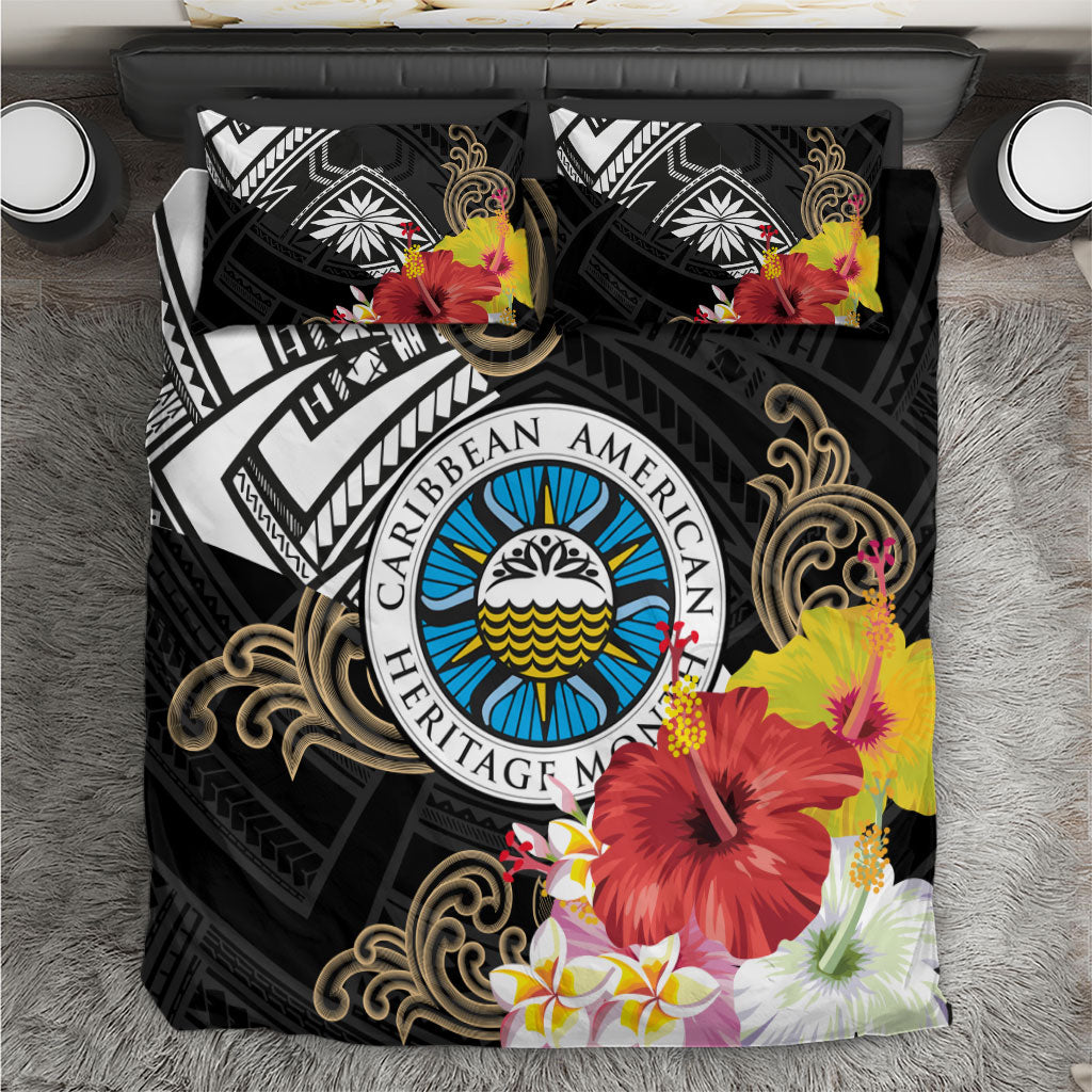 Caribbean American Heritage Month Bedding Set Tribal Pattern Tropical Hibiscus Flower