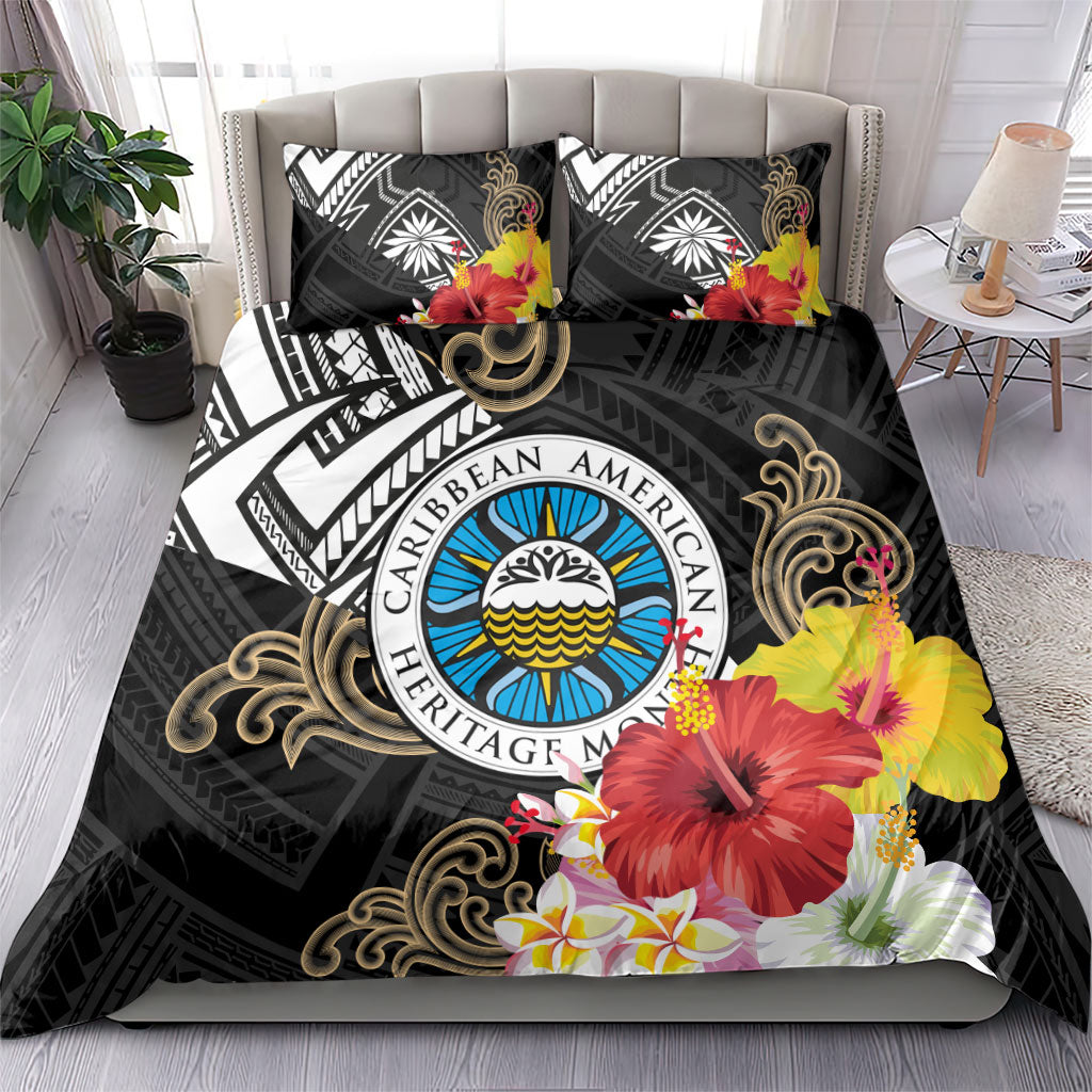 Caribbean American Heritage Month Bedding Set Tribal Pattern Tropical Hibiscus Flower