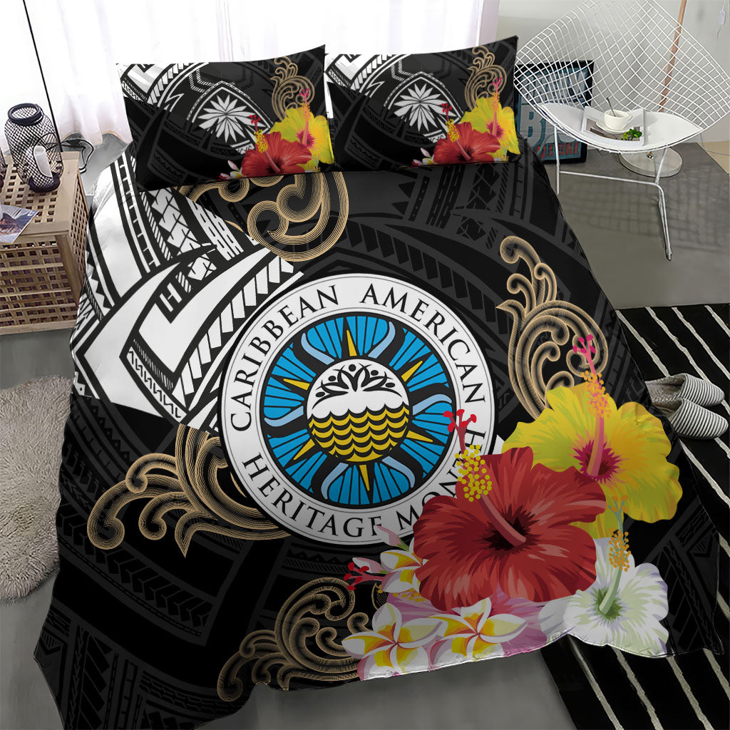 Caribbean American Heritage Month Bedding Set Tribal Pattern Tropical Hibiscus Flower