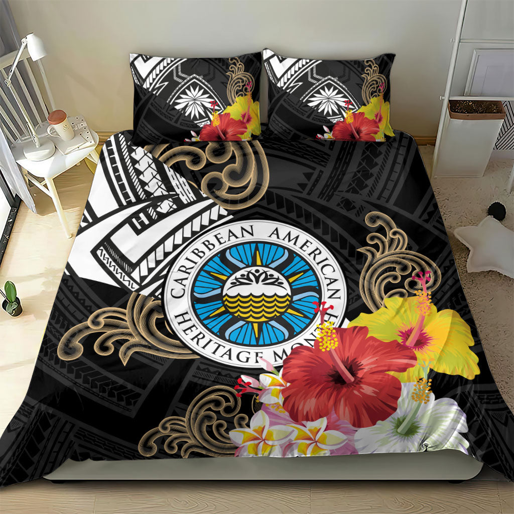 Caribbean American Heritage Month Bedding Set Tribal Pattern Tropical Hibiscus Flower