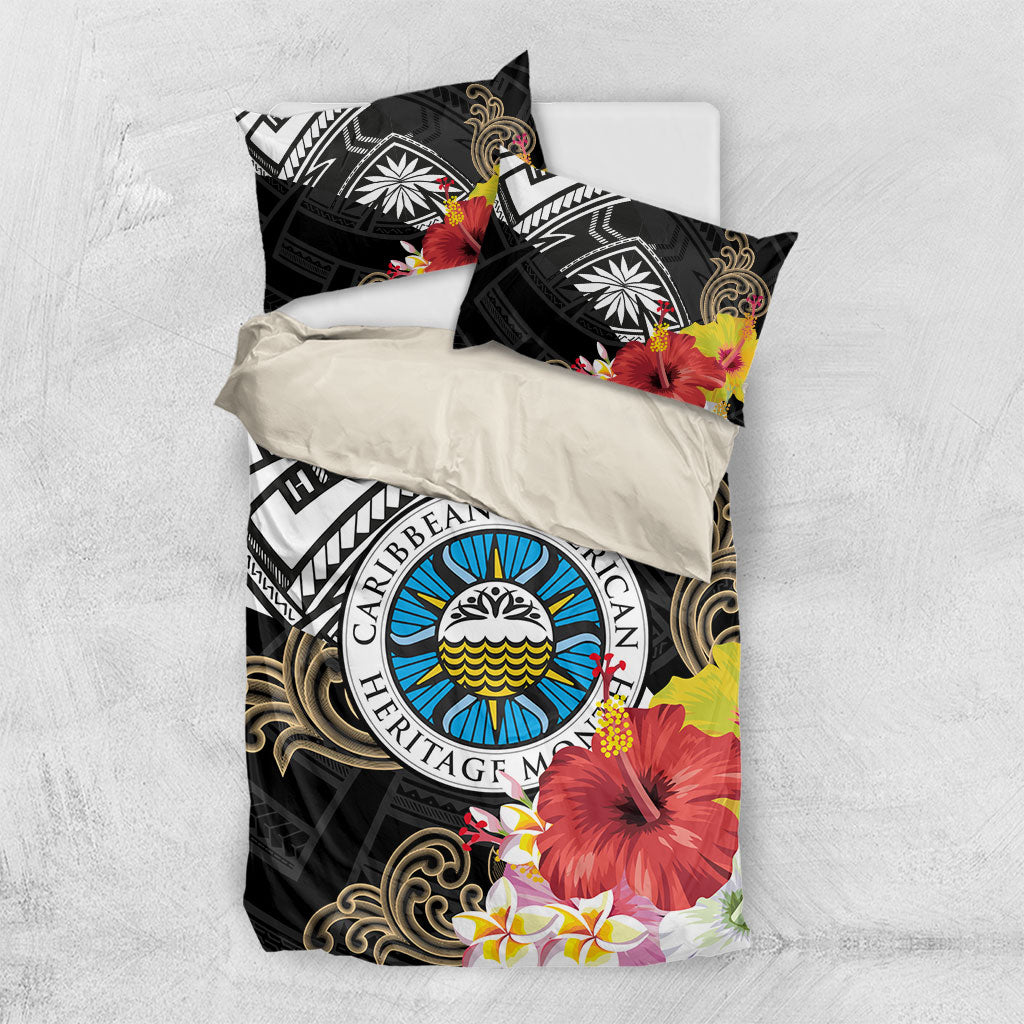 Caribbean American Heritage Month Bedding Set Tribal Pattern Tropical Hibiscus Flower