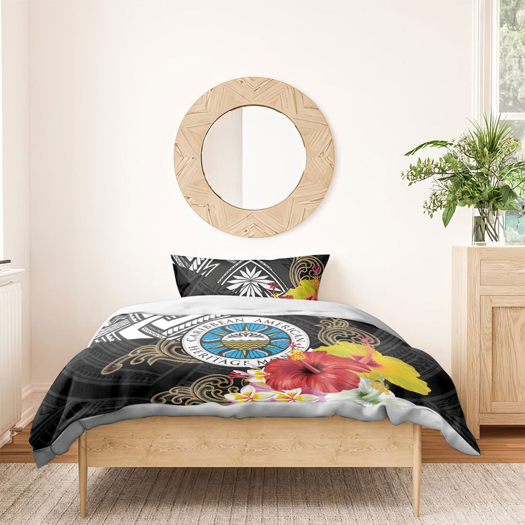 Caribbean American Heritage Month Bedding Set Tribal Pattern Tropical Hibiscus Flower