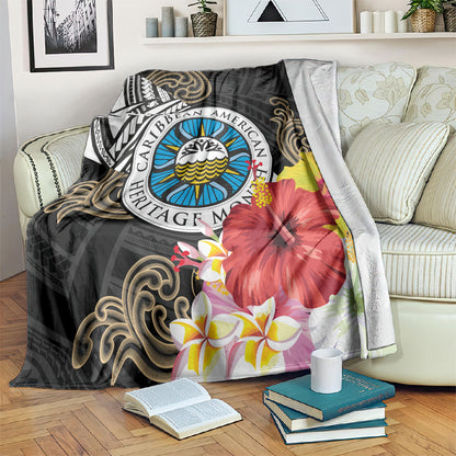 Caribbean American Heritage Month Blanket Tribal Pattern Tropical Hibiscus Flower