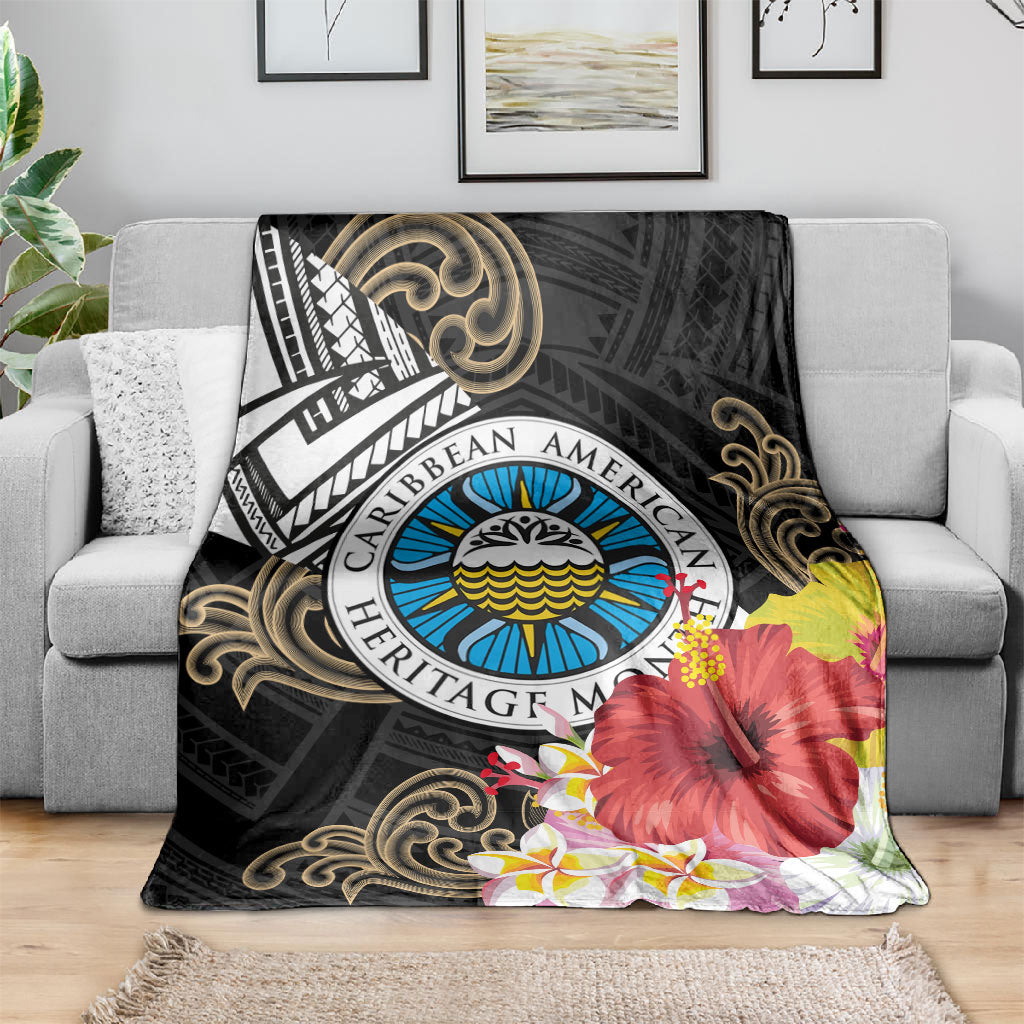 Caribbean American Heritage Month Blanket Tribal Pattern Tropical Hibiscus Flower