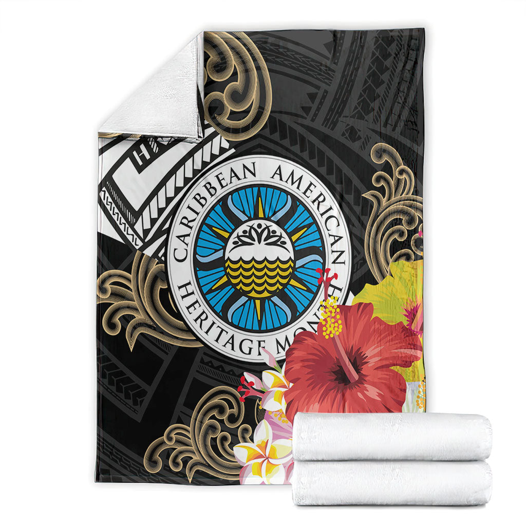 Caribbean American Heritage Month Blanket Tribal Pattern Tropical Hibiscus Flower