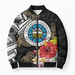 Caribbean American Heritage Month Bomber Puffer Jacket Tribal Pattern Tropical Hibiscus Flower