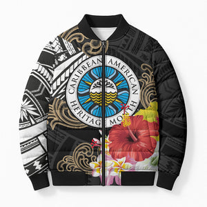 Caribbean American Heritage Month Bomber Puffer Jacket Tribal Pattern Tropical Hibiscus Flower