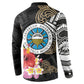 Caribbean American Heritage Month Button Sweatshirt Tribal Pattern Tropical Hibiscus Flower