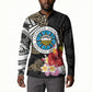 Caribbean American Heritage Month Button Sweatshirt Tribal Pattern Tropical Hibiscus Flower