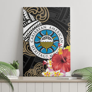 Caribbean American Heritage Month Canvas Wall Art Tribal Pattern Tropical Hibiscus Flower