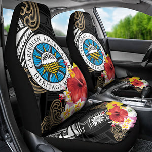 Caribbean American Heritage Month Car Seat Cover Tribal Pattern Tropical Hibiscus Flower