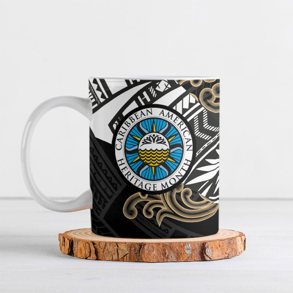 Caribbean American Heritage Month Ceramic Mug Tribal Pattern Tropical Hibiscus Flower