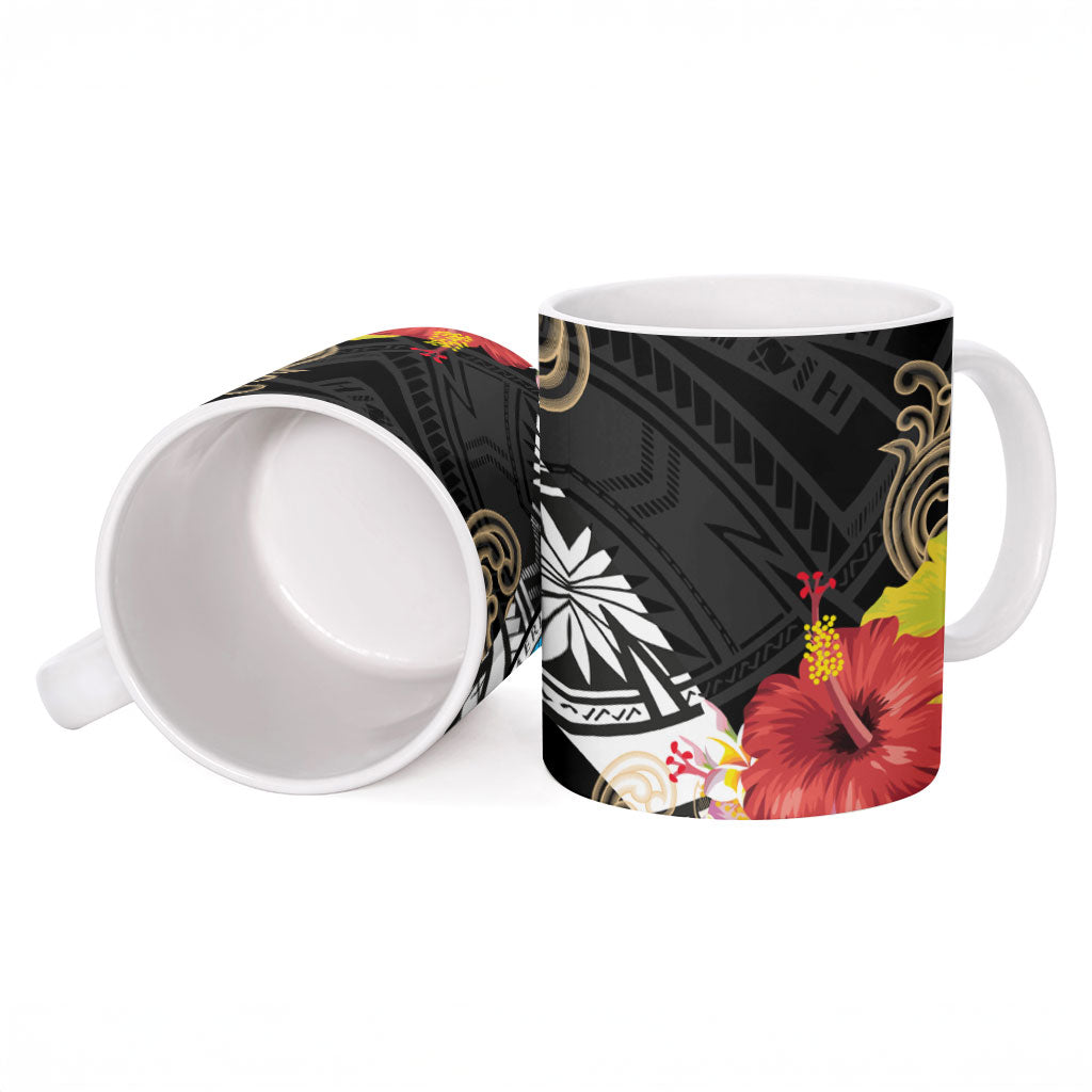 Caribbean American Heritage Month Ceramic Mug Tribal Pattern Tropical Hibiscus Flower