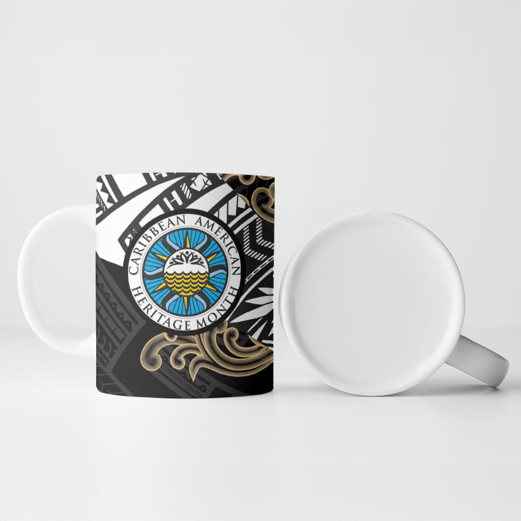 Caribbean American Heritage Month Ceramic Mug Tribal Pattern Tropical Hibiscus Flower