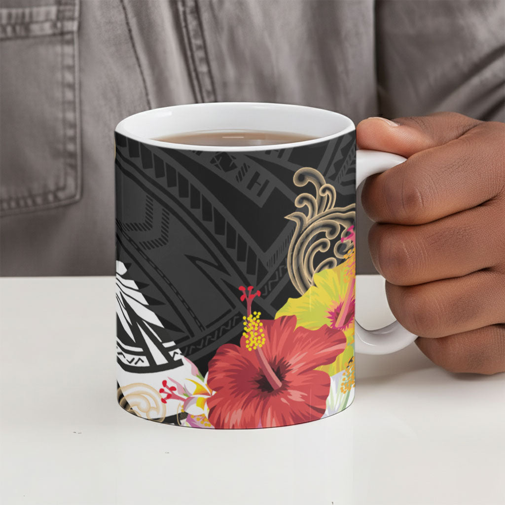 Caribbean American Heritage Month Ceramic Mug Tribal Pattern Tropical Hibiscus Flower