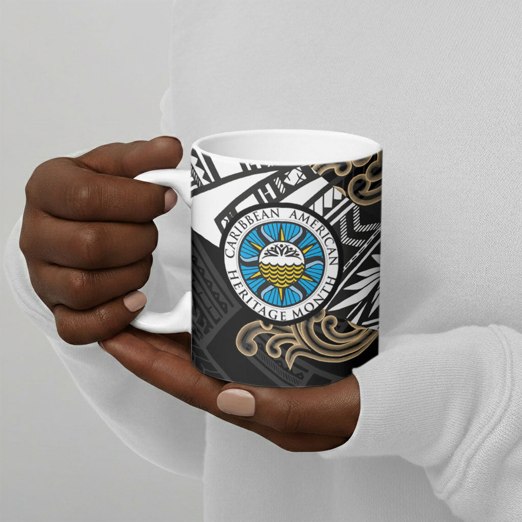 Caribbean American Heritage Month Ceramic Mug Tribal Pattern Tropical Hibiscus Flower