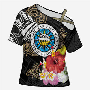 Caribbean American Heritage Month Cross Shoulder Shirt Tribal Pattern Tropical Hibiscus Flower