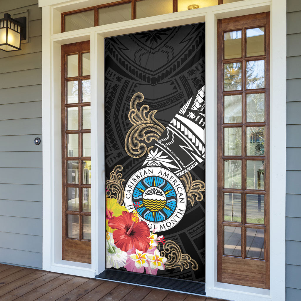 Caribbean American Heritage Month Door Cover Tribal Pattern Tropical Hibiscus Flower