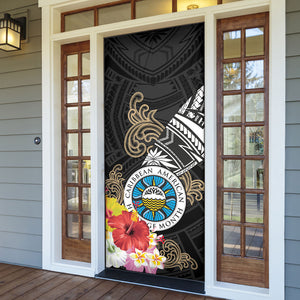 Caribbean American Heritage Month Door Cover Tribal Pattern Tropical Hibiscus Flower