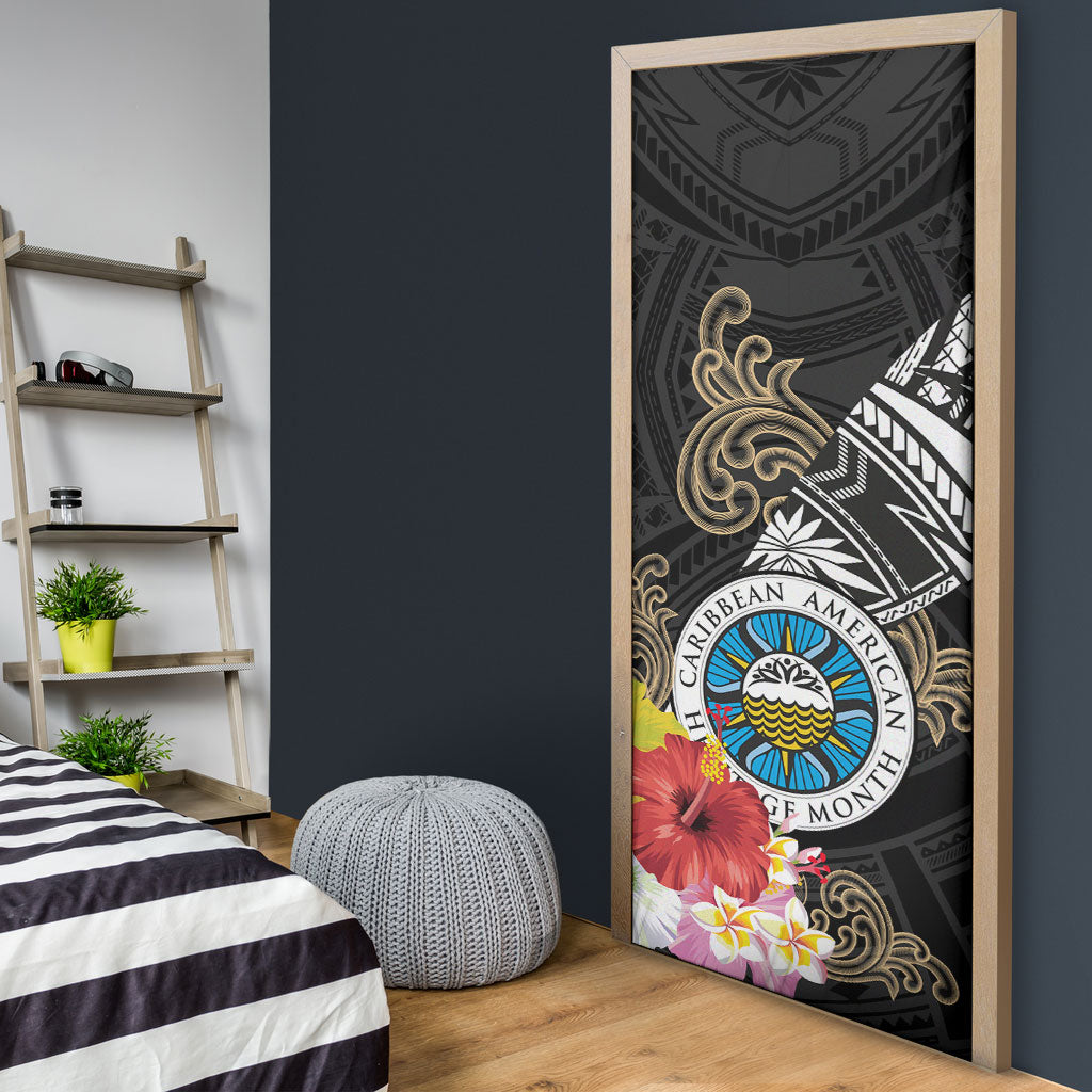 Caribbean American Heritage Month Door Cover Tribal Pattern Tropical Hibiscus Flower