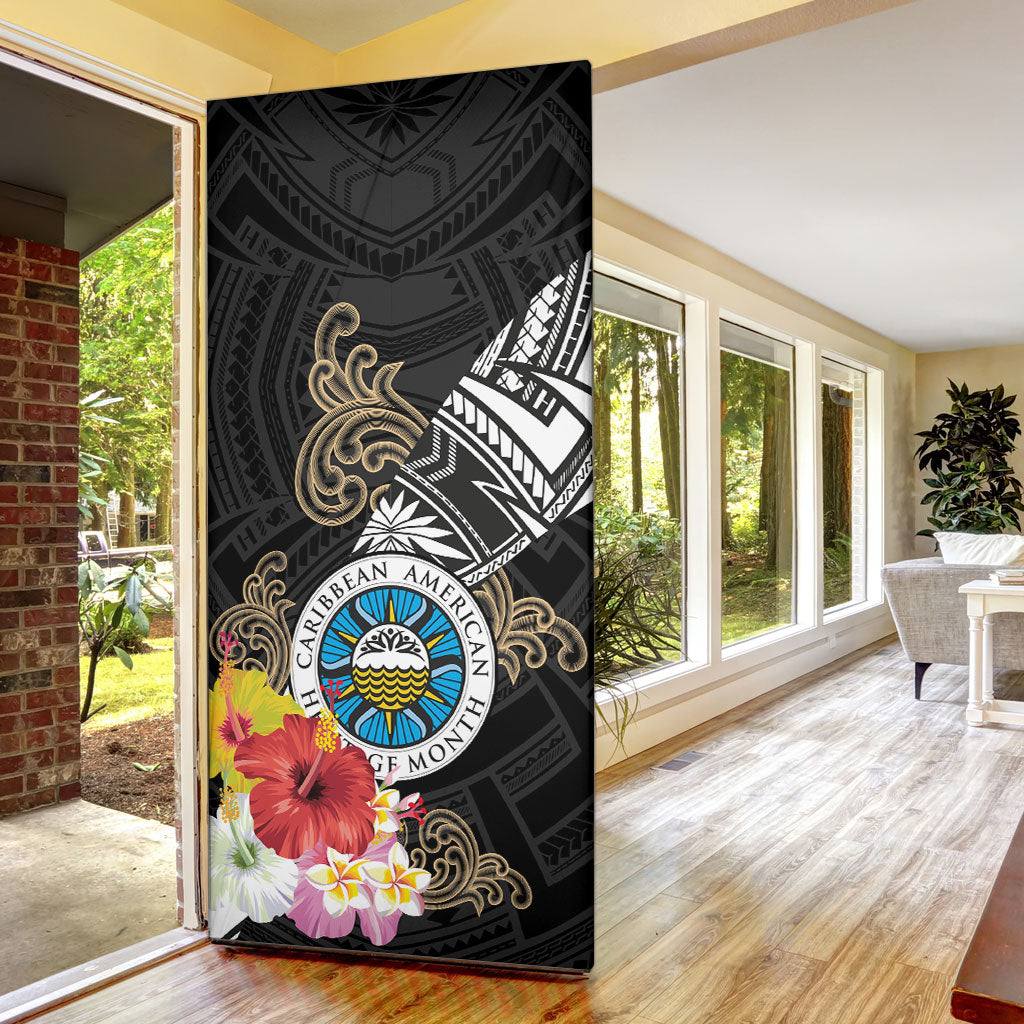Caribbean American Heritage Month Door Cover Tribal Pattern Tropical Hibiscus Flower