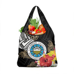 Caribbean American Heritage Month Grocery Bag Tribal Pattern Tropical Hibiscus Flower