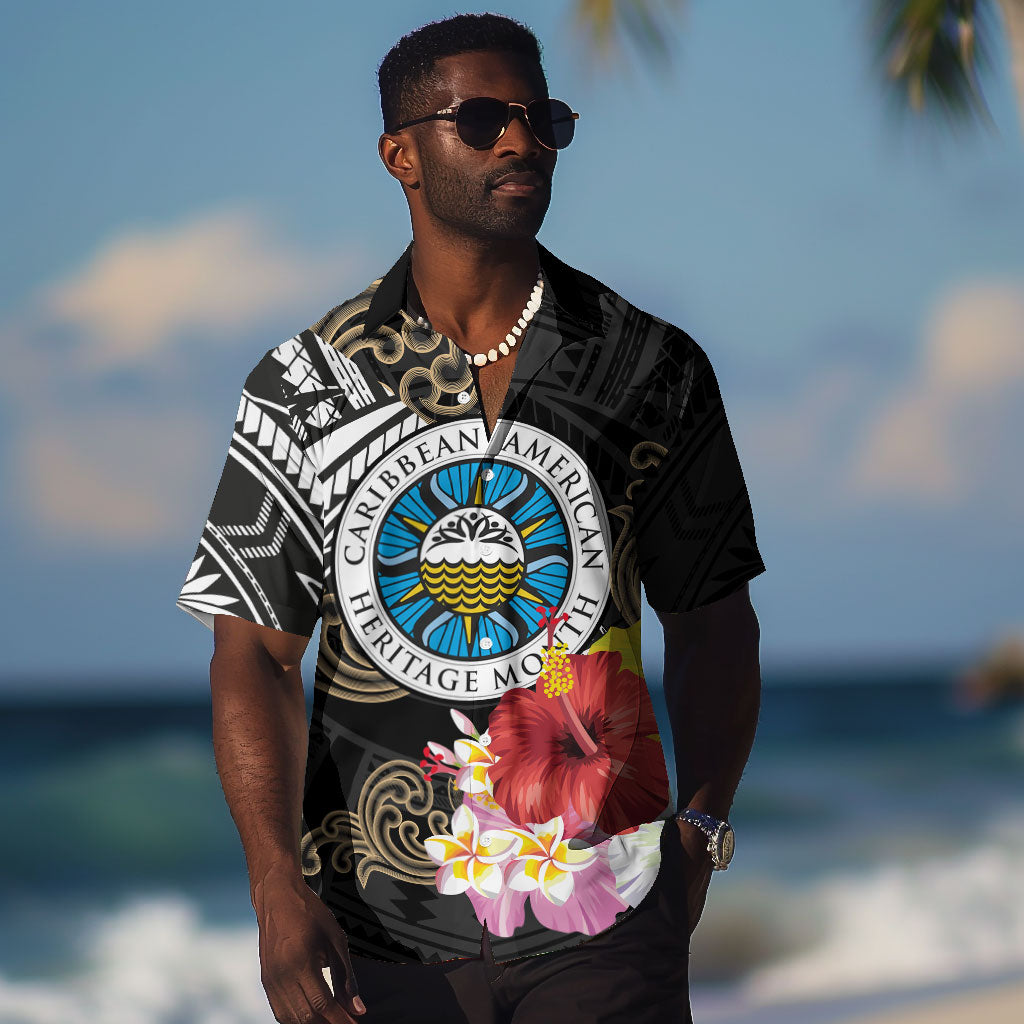 Caribbean American Heritage Month Hawaiian Shirt Tribal Pattern Tropical Hibiscus Flower