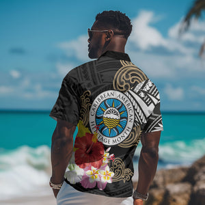 Caribbean American Heritage Month Hawaiian Shirt Tribal Pattern Tropical Hibiscus Flower