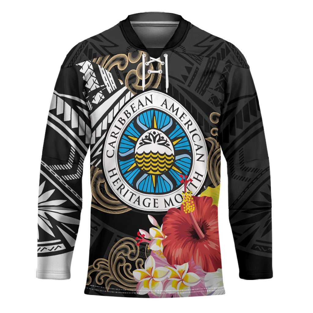 Caribbean American Heritage Month Hockey Jersey Tribal Pattern Tropical Hibiscus Flower