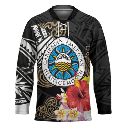 Caribbean American Heritage Month Hockey Jersey Tribal Pattern Tropical Hibiscus Flower