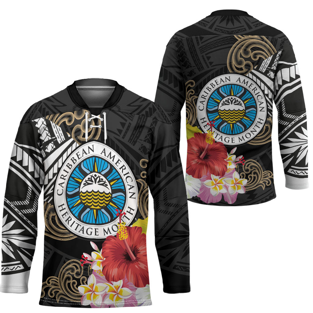 Caribbean American Heritage Month Hockey Jersey Tribal Pattern Tropical Hibiscus Flower