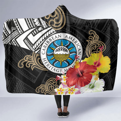 Caribbean American Heritage Month Hooded Blanket Tribal Pattern Tropical Hibiscus Flower