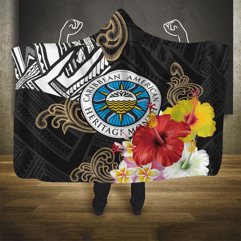 Caribbean American Heritage Month Hooded Blanket Tribal Pattern Tropical Hibiscus Flower