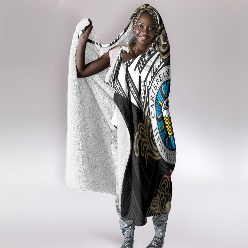 Caribbean American Heritage Month Hooded Blanket Tribal Pattern Tropical Hibiscus Flower