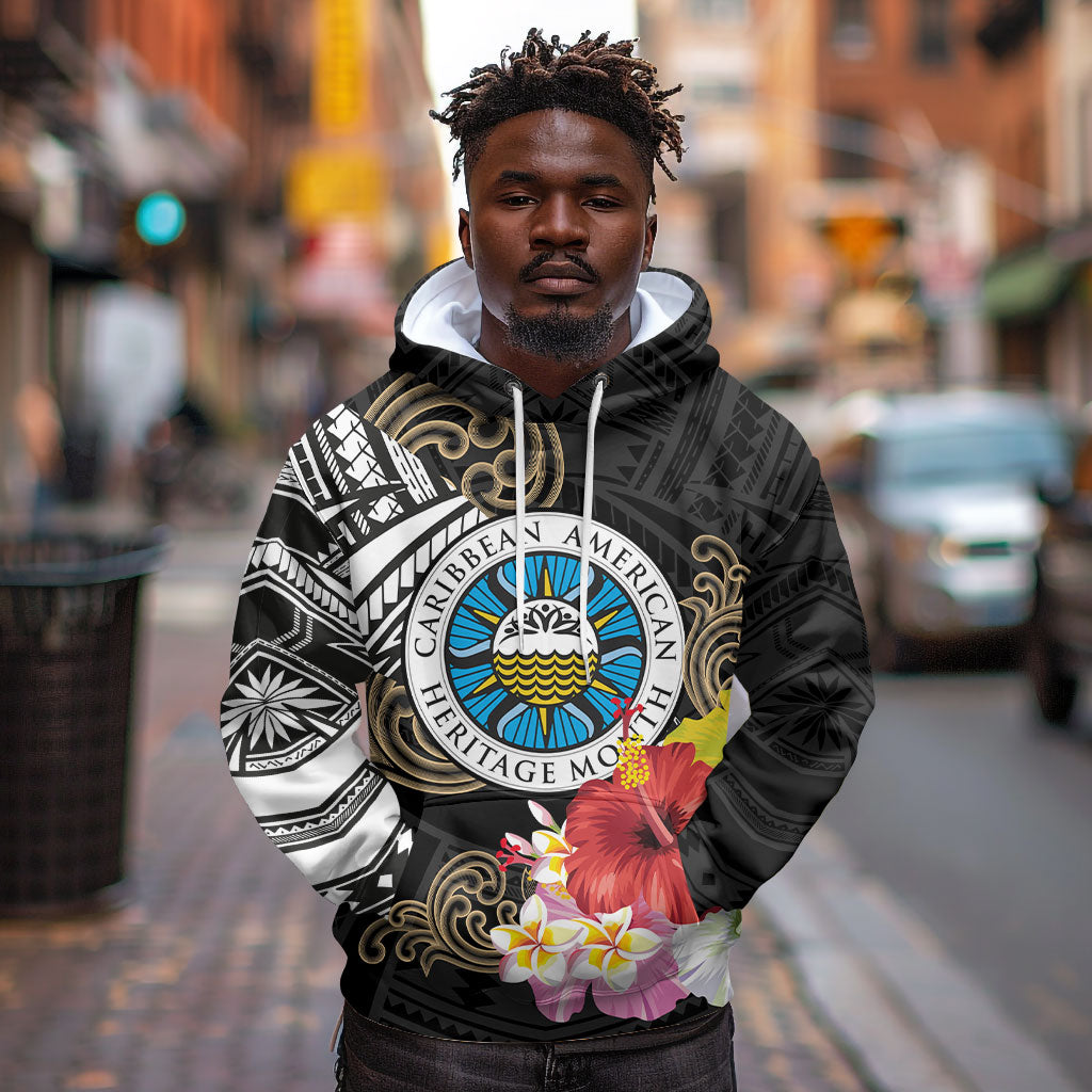 Caribbean American Heritage Month Hoodie Tribal Pattern Tropical Hibiscus Flower